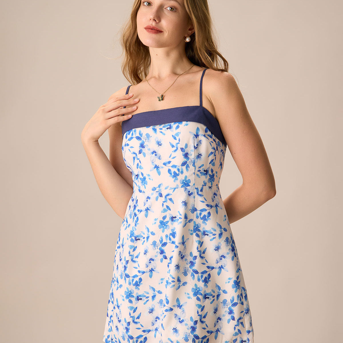 Belltoile™ Kadın Mavi Çiçekli Slip Mini Elbise