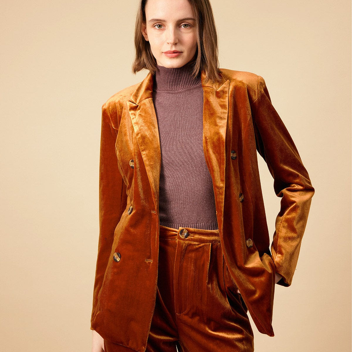 Belltoile™ Yakalı Kruvaze Kadife Blazer