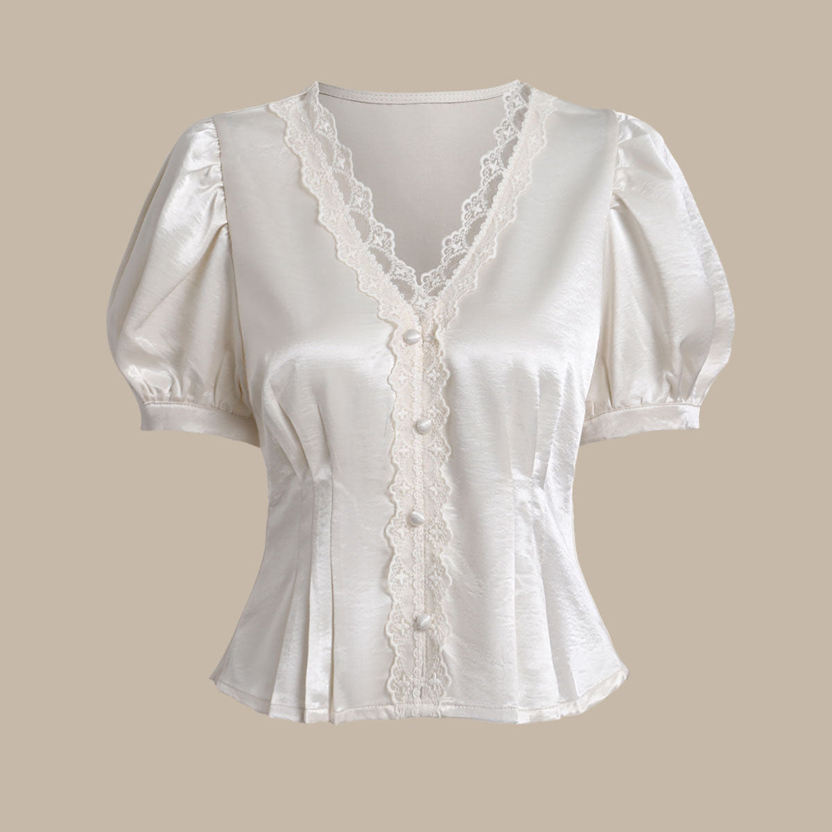 Belltoile™ Beyaz Saten V Yaka Dantelli Bluz