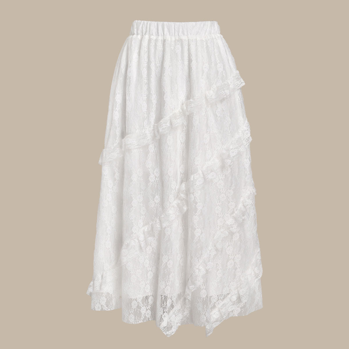 Belltoile™ Beyaz Jakarlı Beli Lastikli Midi Etek
