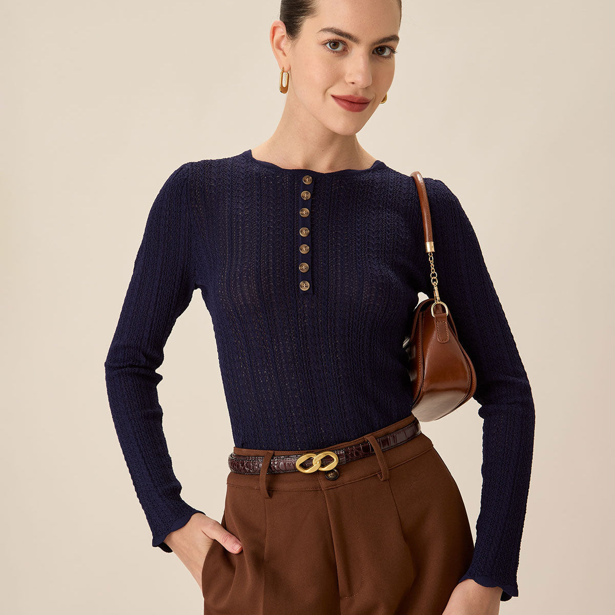 Belltoile™ Lacivert Yuvarlak Yaka İnce Kazak