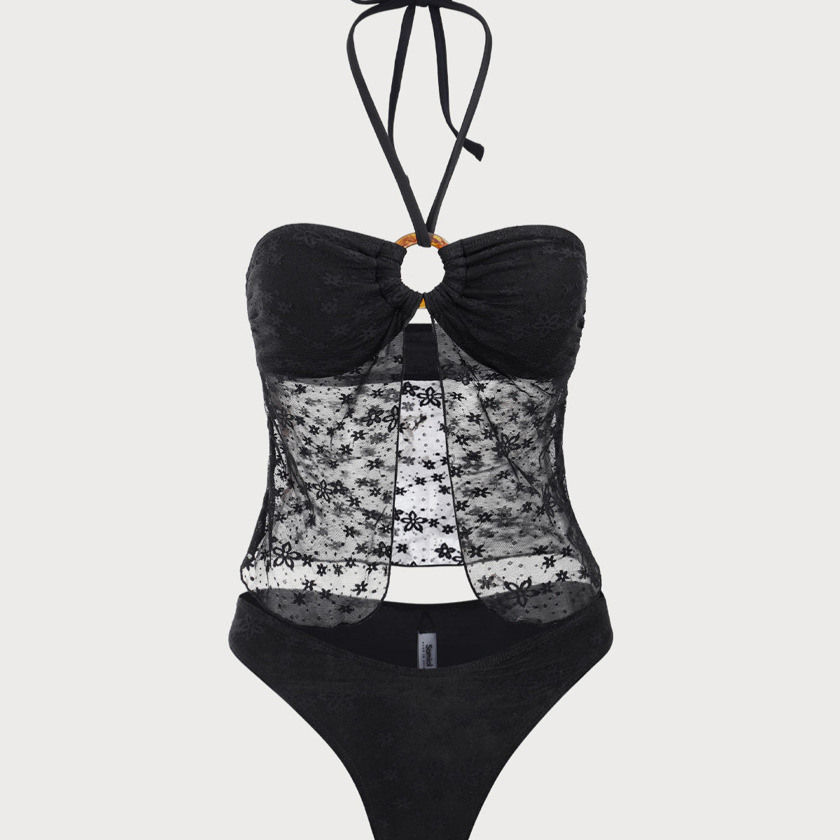Belltoile™ Siyah Dantelli Boyundan Bağlamalı Tankini Mayo