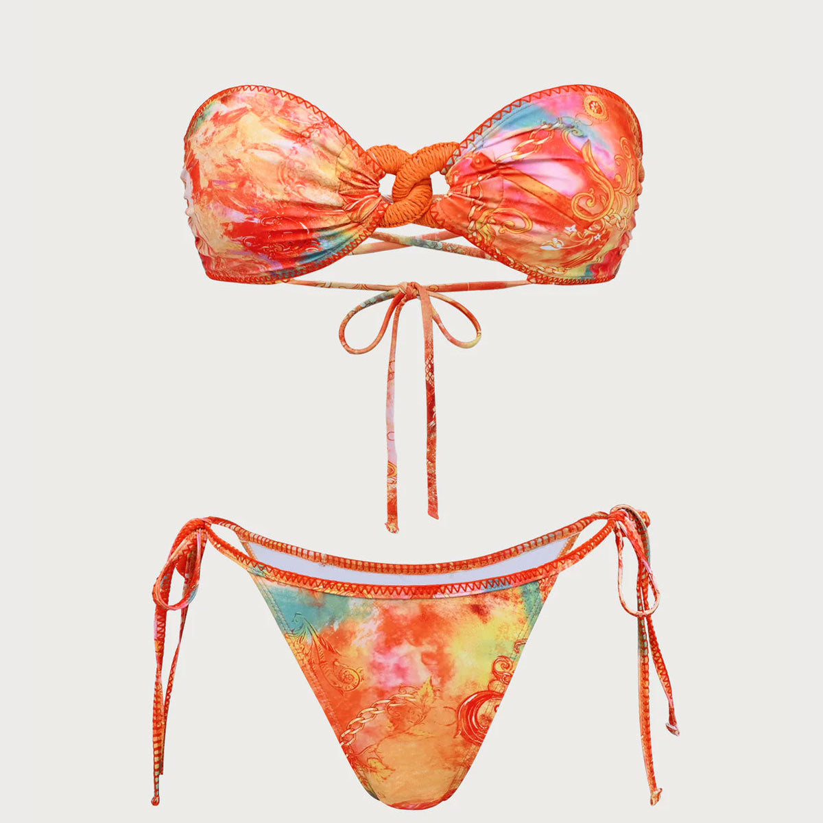 Belltoile™ Turuncu Çiçekli Bandeau Bikini Seti
