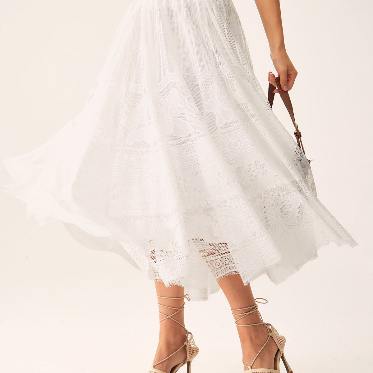 Belltoile™ Beyaz Beli Lastikli Midi Etek