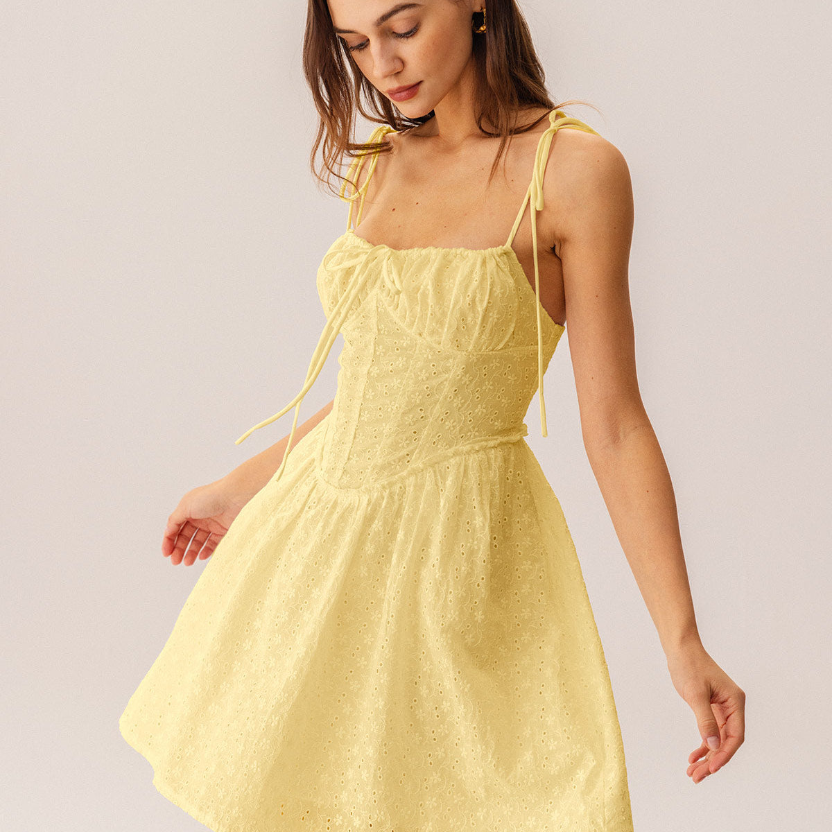 Belltoile™ Sarı Dantelli Korse Slip Mini Elbise