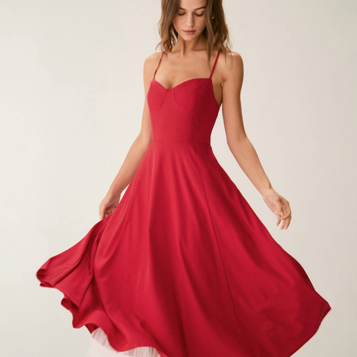 Belltoile Kırmızı Kalp Yaka Slip Maxi Elbise