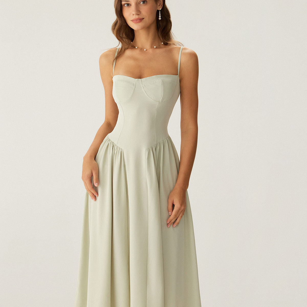 Belltoile Yeşil Kare Yaka Cepli Slip Midi Elbise