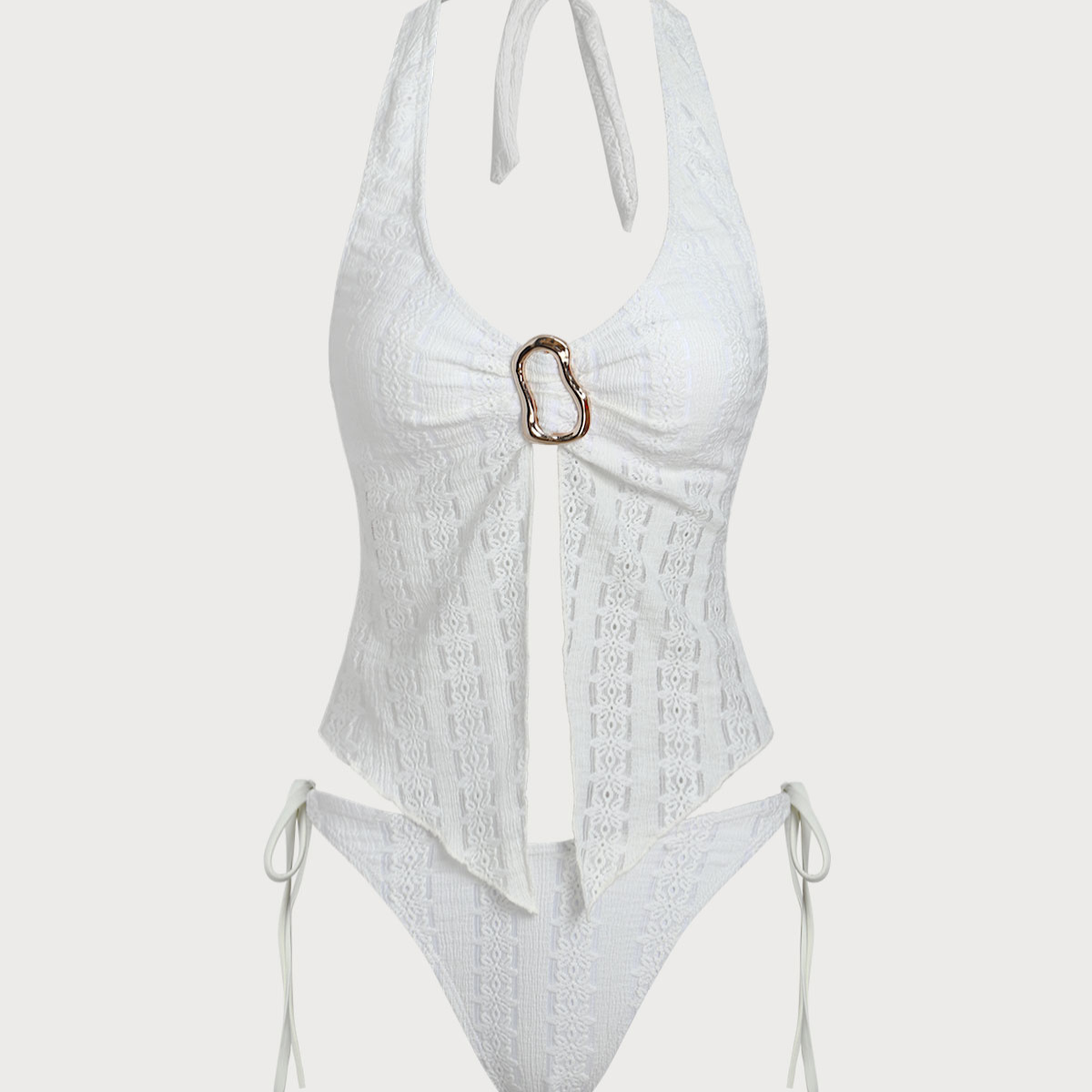 Belltoile™ Beyaz Örme Düzensiz Metal Yırtmaçlı Tankini Mayo