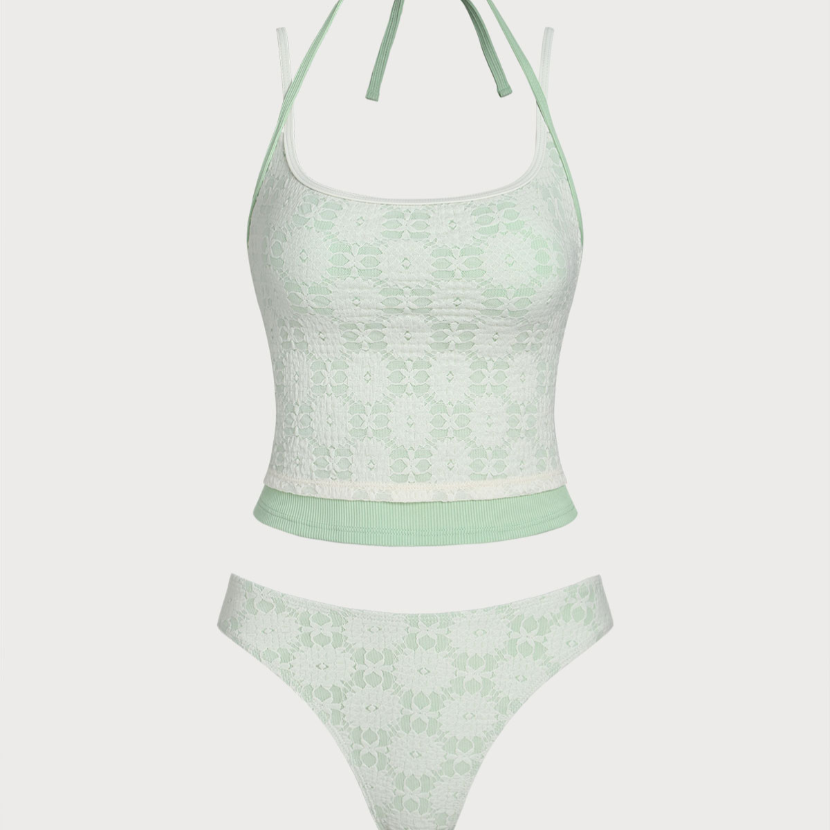 Belltoile™ Yeşil Kontrast Dantelli Tankini Mayo