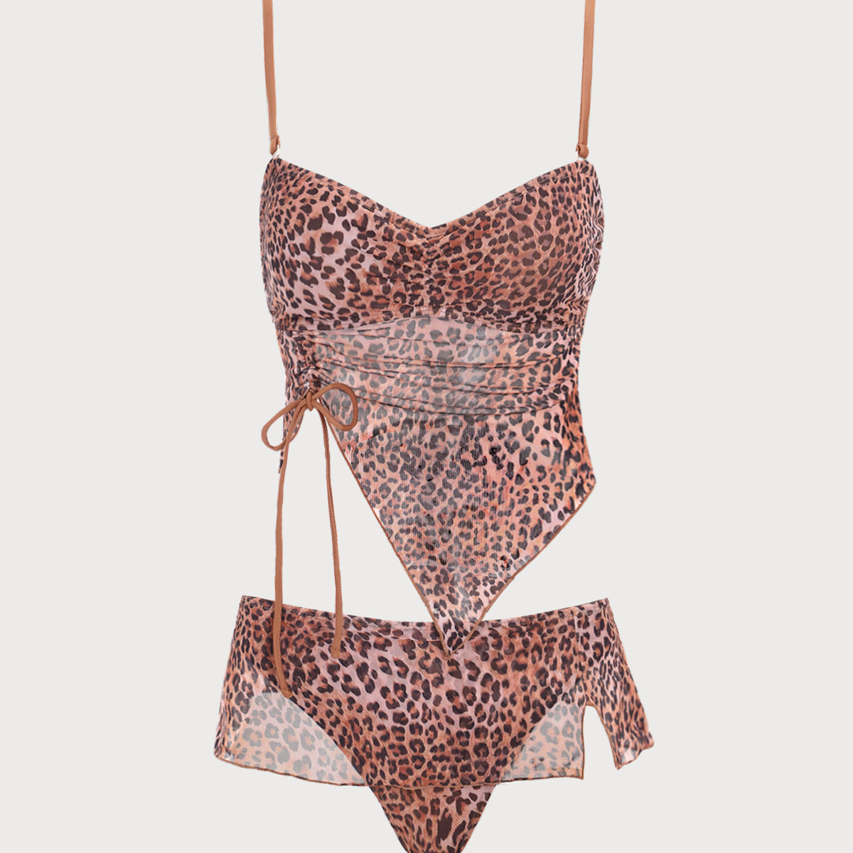 Belltoile™ Kahverengi Büzgülü Leopar Desenli Tankini Mayo