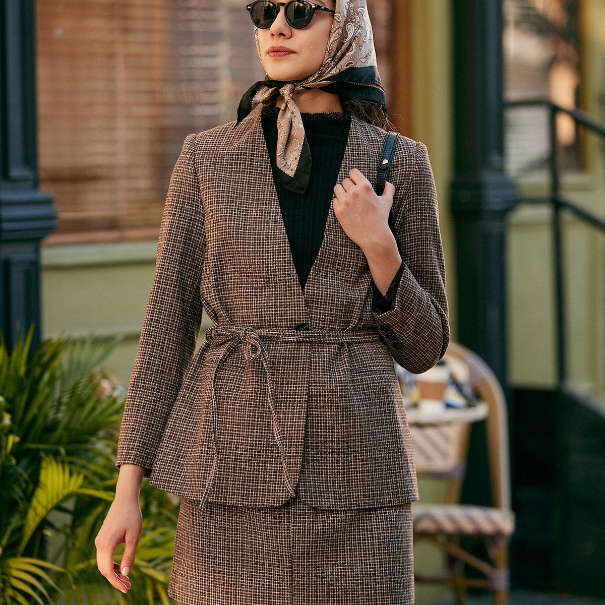 Belltoile™ V Yaka Ekose Tek Düğme Blazer