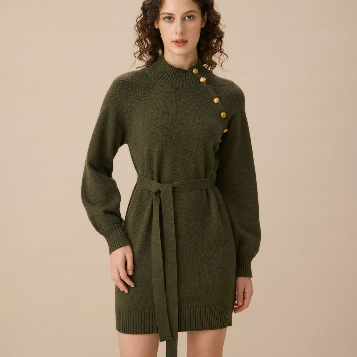 Belltoile™ Yeşil Fener Kol Kazak Mini Elbise