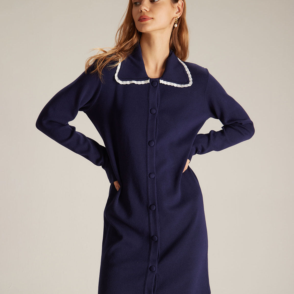 Belltoile™ Lacivert Peter Pan Yaka Kazak Mini Elbise