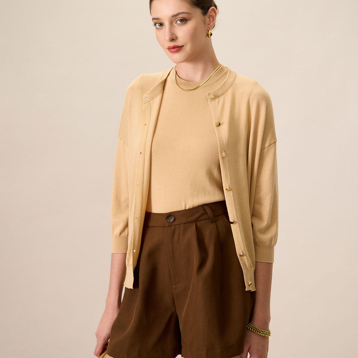 Belltoile™ Kadın Haki Bisiklet Yaka Fitilli Tencel Hırka