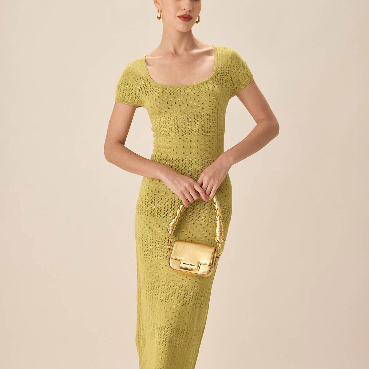 Belltoile™ Yeşil Kare Yaka Bodycon Midi Elbise