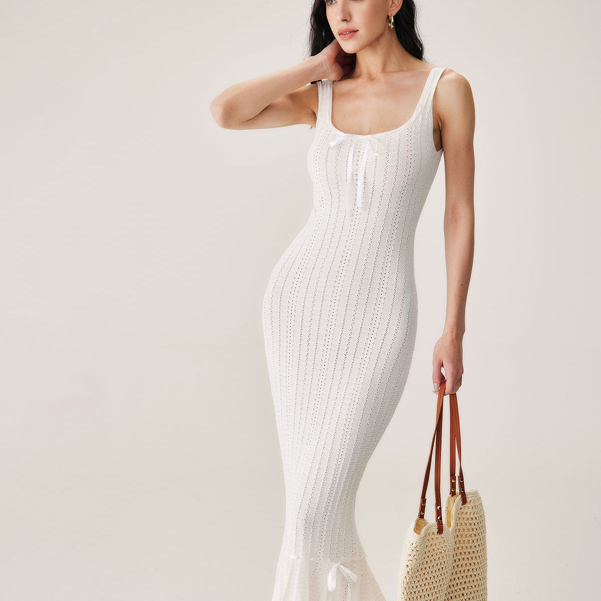 Belltoile™ Beyaz Deniz Kızı Örgü Maxi Elbise