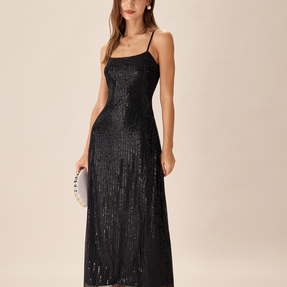 Belltoile Siyah Payet Bodycon Yırtmaçlı Maxi Elbise