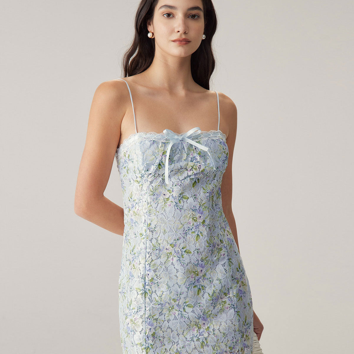 Belltoile™ Mavi Çiçekli Dantel Slip Mini Elbise
