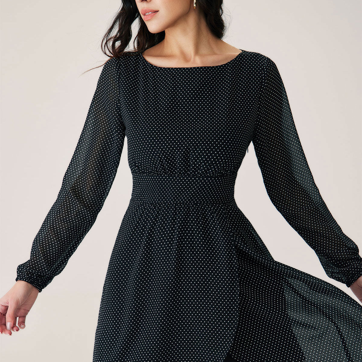 Belltoile™ Siyah Puantiyeli Kayık Yaka Mini Elbise