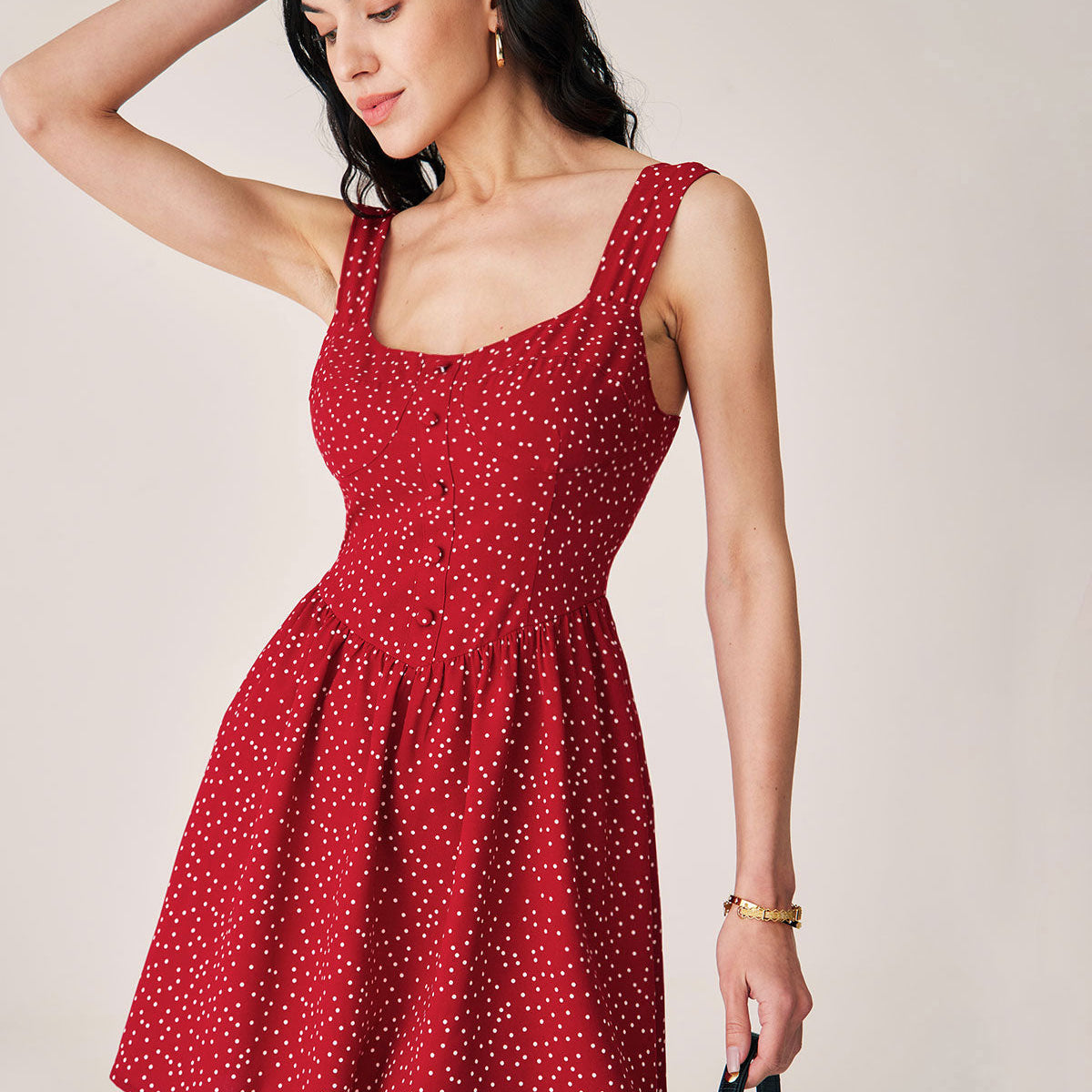 Belltoile™ Kırmızı Puantiyeli Slip Mini Elbise