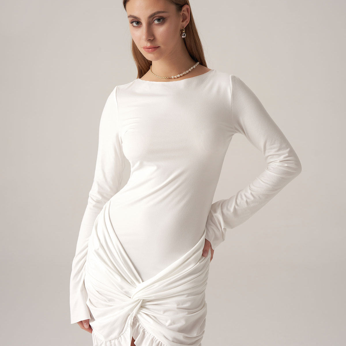 Belltoile™ Bettydress-Beyaz Fırfırlı Bodycon Mini Elbise