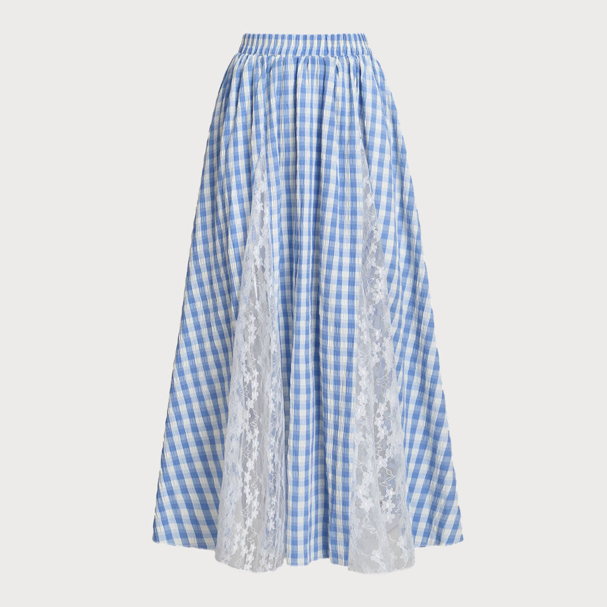 Belltoile™ Mavi Ekose Beli Lastikli Midi Etek