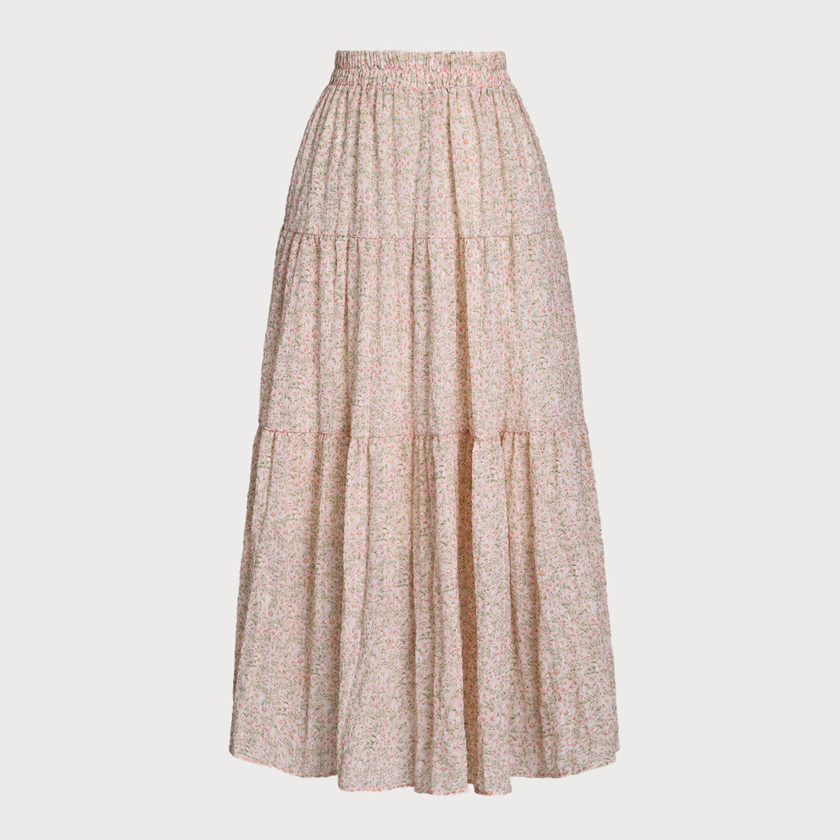 Belltoile™ Pembe Çiçekli Beli Pileli Midi Etek