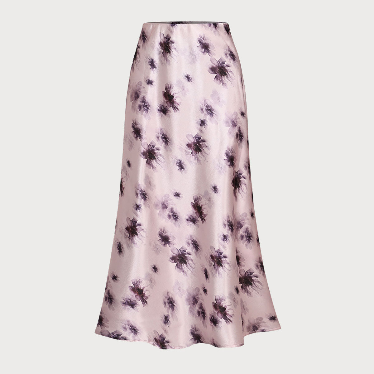 Belltoile™ Pembe Çiçekli Beli Lastikli Düz Midi Etek