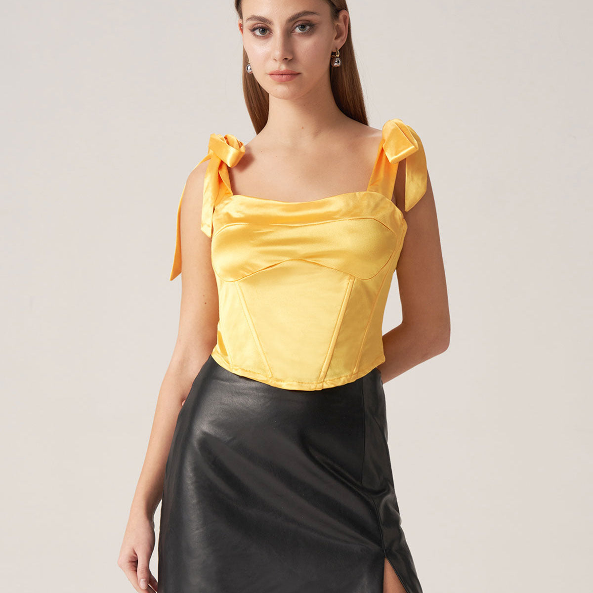 Belltoile™ Bettydress-Sarı Saten Kravat Askılı Cami Üst