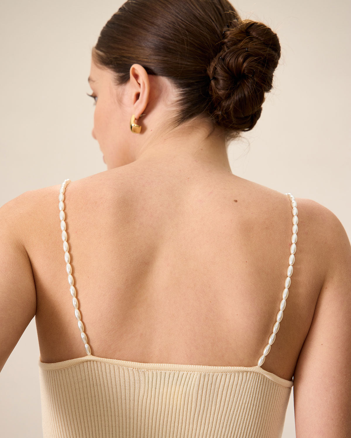 Belltoile™ Kadın Bej Boncuklu Askılı Nervürlü Cami Üst