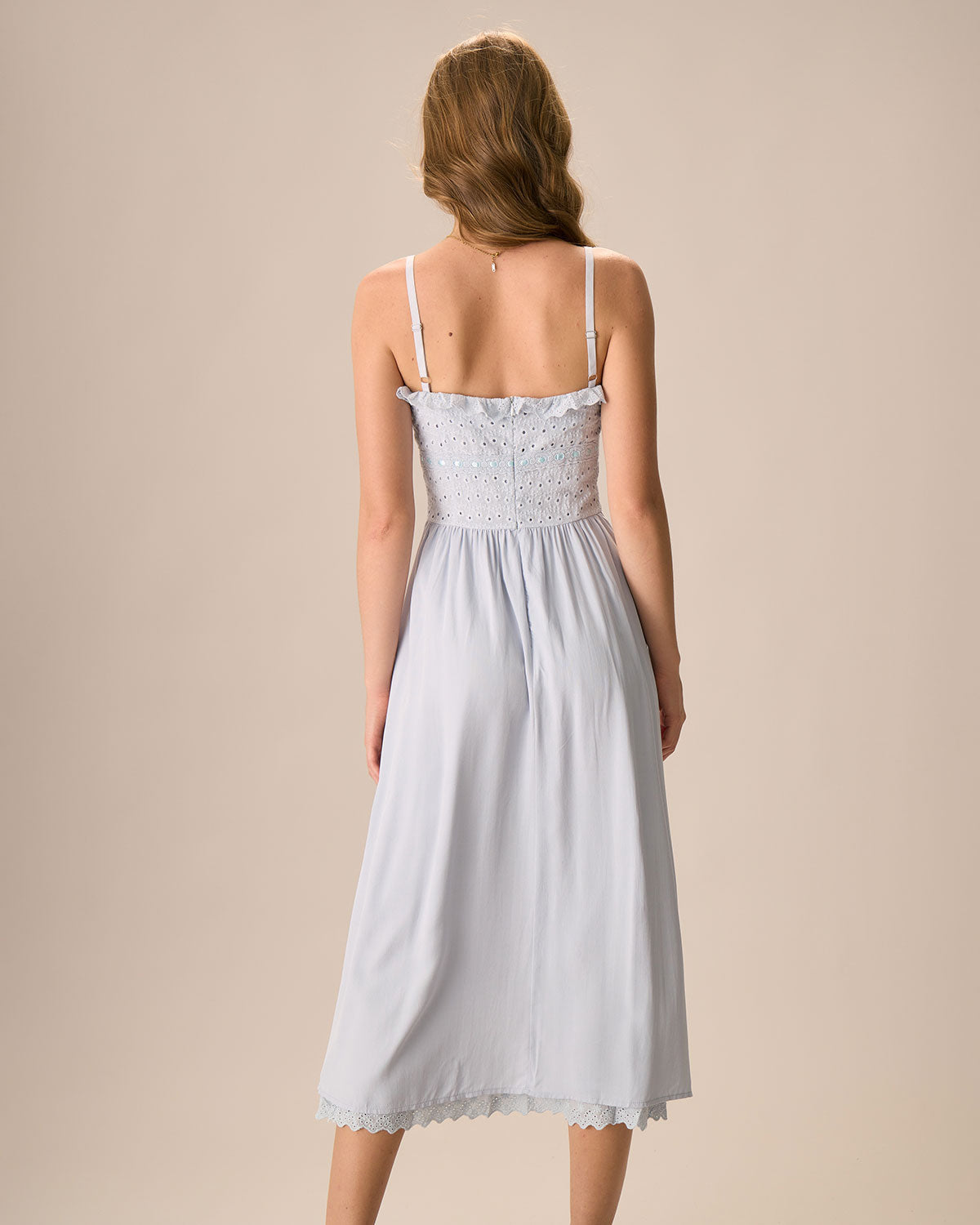 Belltoile™ Kadın Mavi Nakışlı Pamuklu Slip Midi Elbise