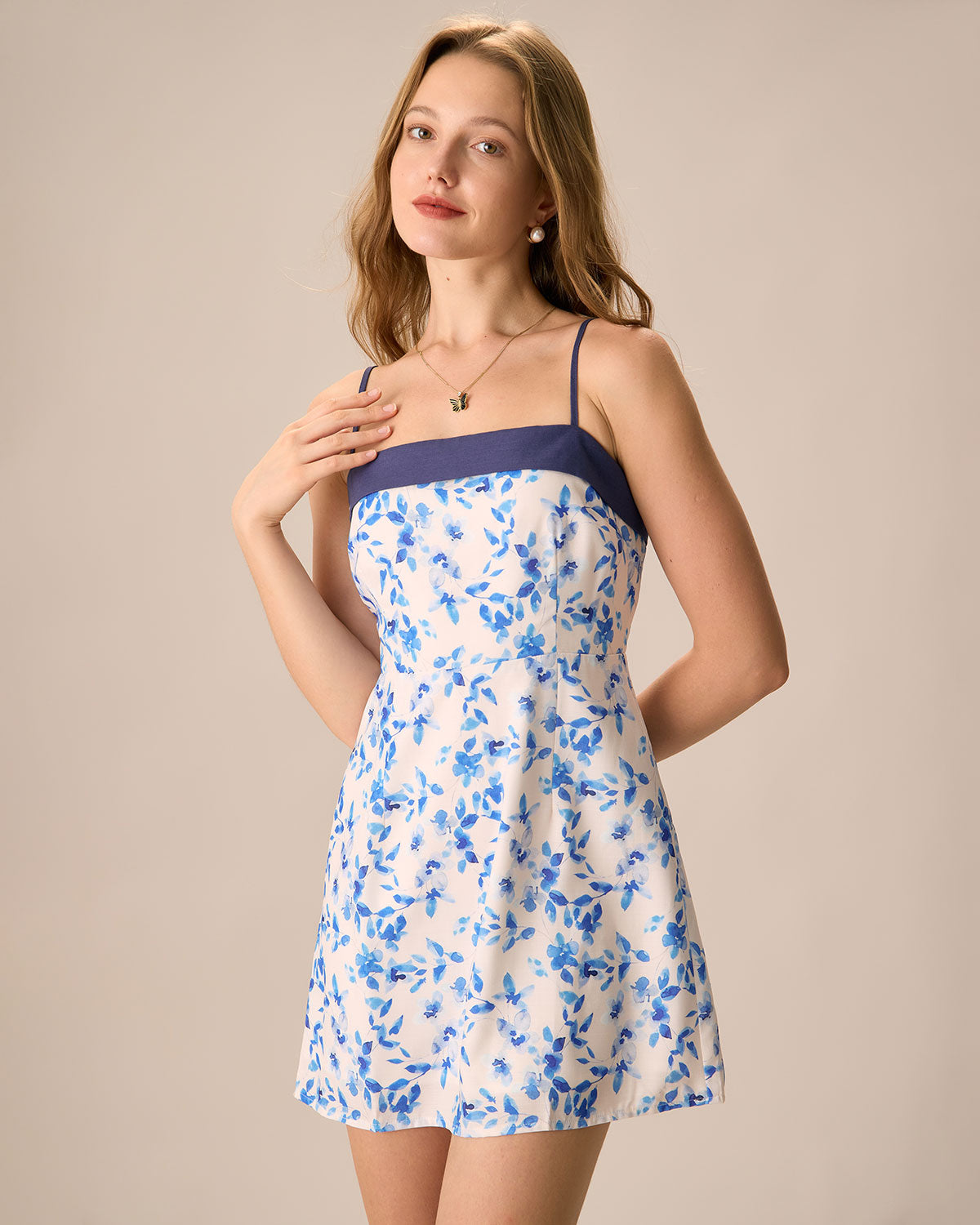 Belltoile™ Kadın Mavi Çiçekli Slip Mini Elbise