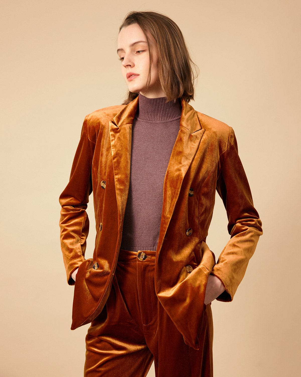 Belltoile™ Yakalı Kruvaze Kadife Blazer