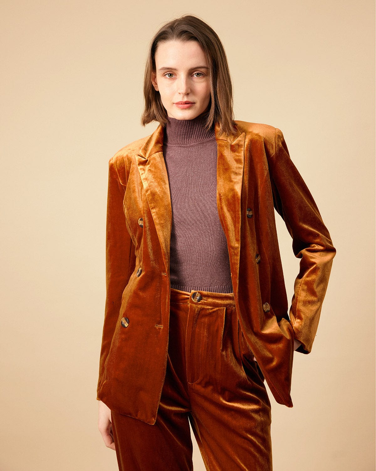 Belltoile™ Yakalı Kruvaze Kadife Blazer