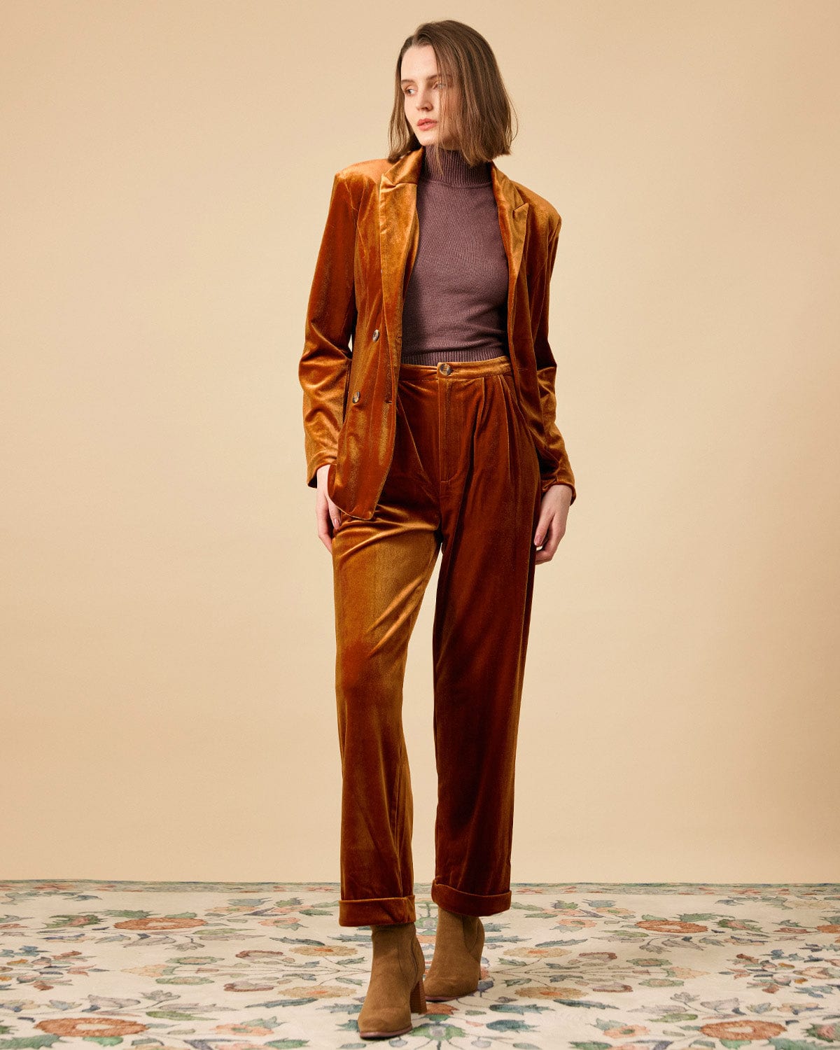 Belltoile™ Yakalı Kruvaze Kadife Blazer