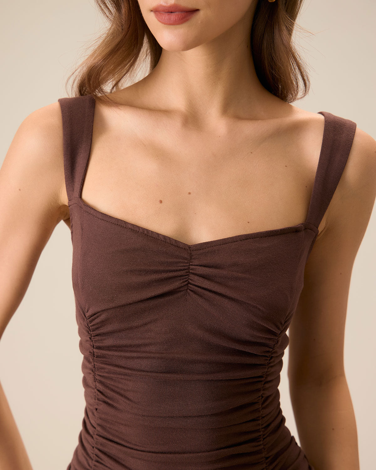 Belltoile Kadın Kahve Dantelli Örme Slip Midi Elbise