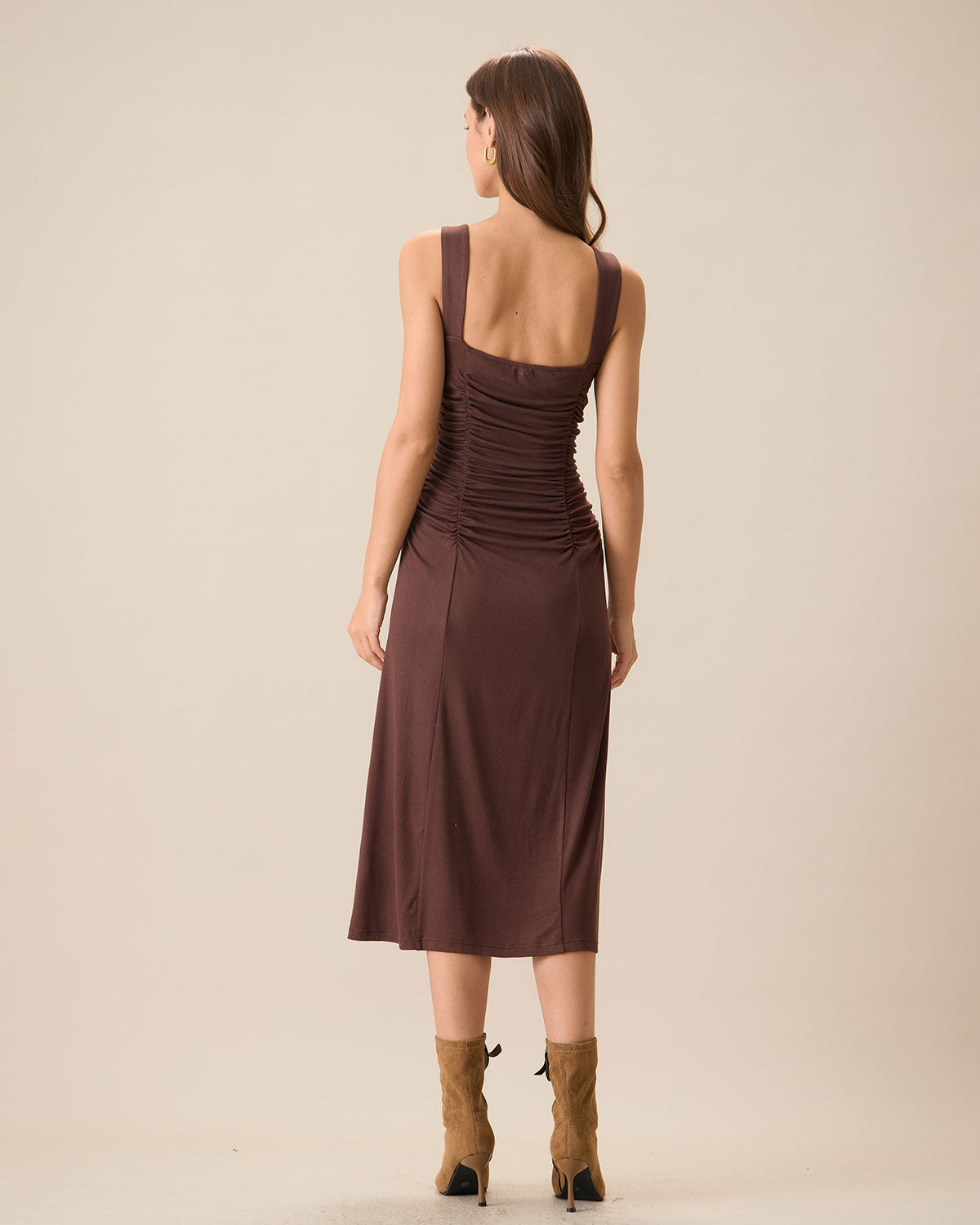 Belltoile Kadın Kahve Dantelli Örme Slip Midi Elbise