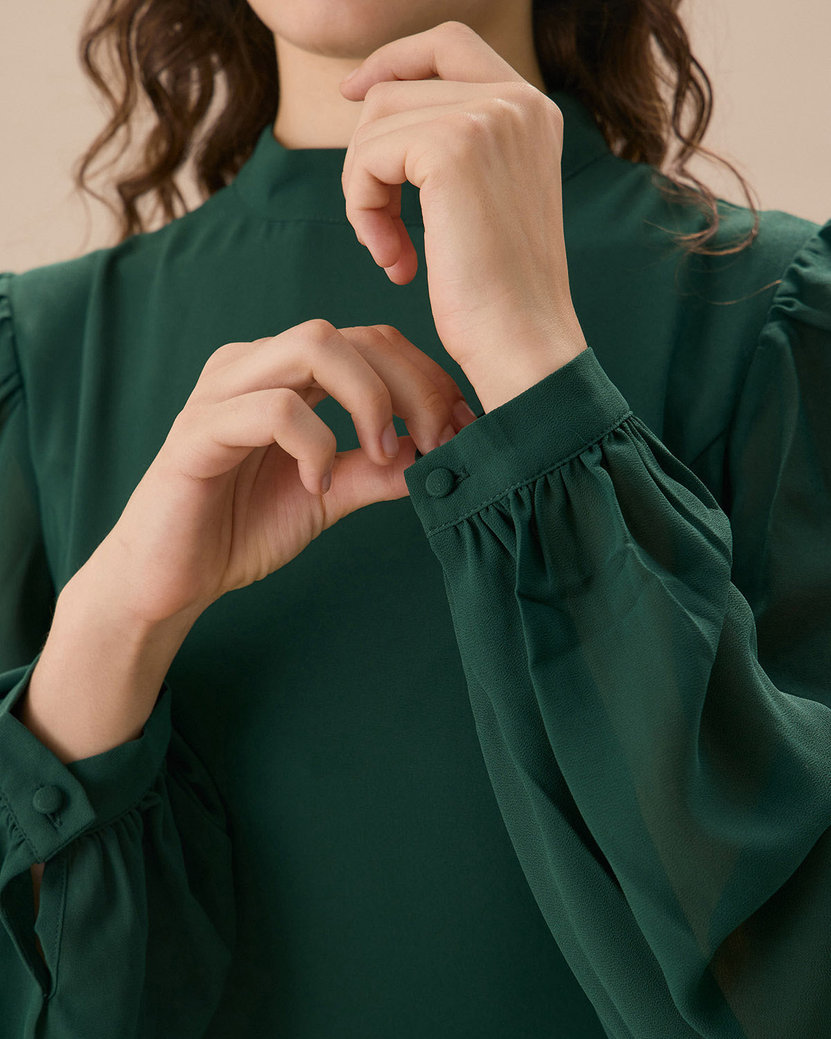 Belltoile™ Yeşil Dik Yaka Transparan Yırtmaçlı Mini Elbise