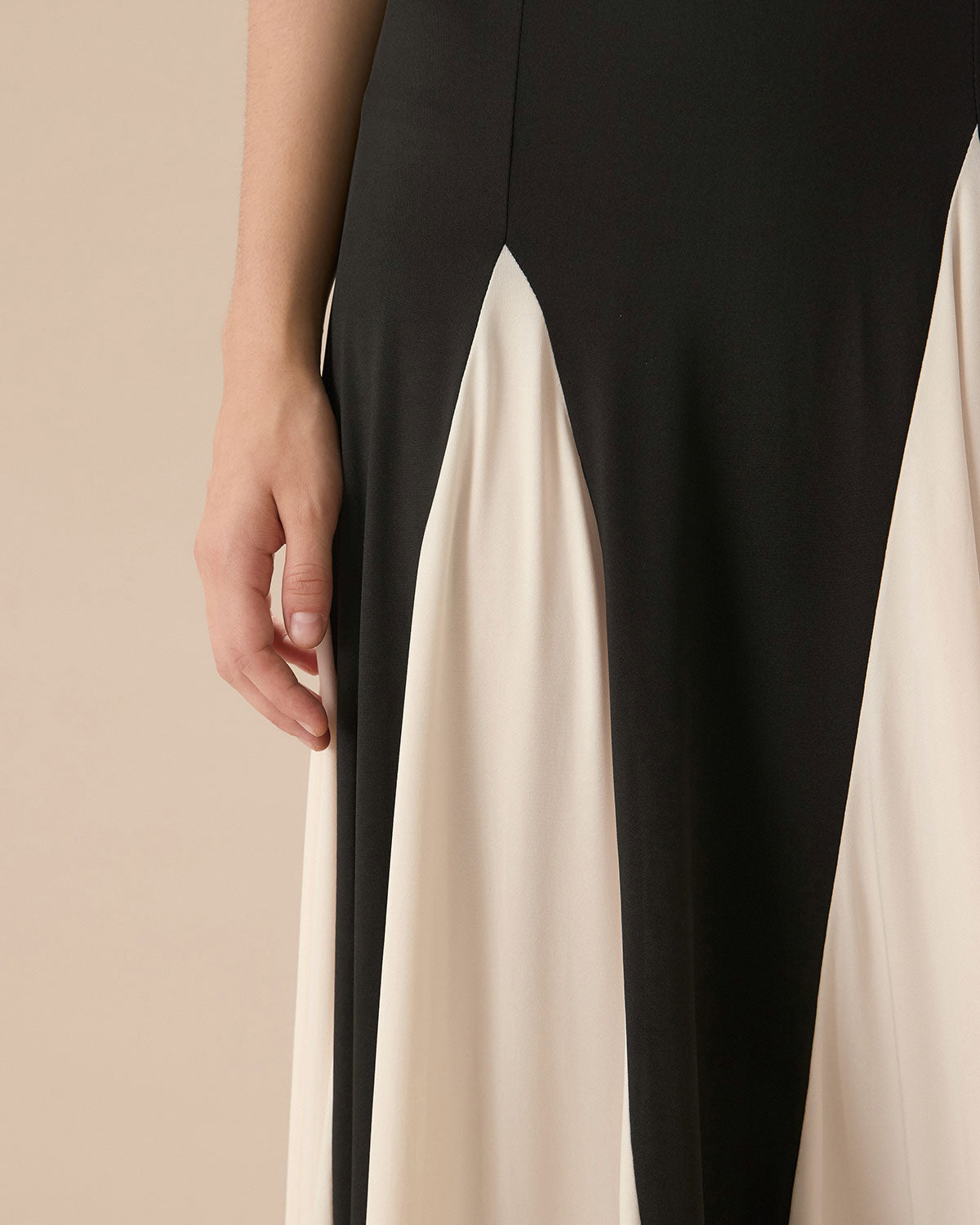 Belltoile™ Kadın Siyah Kontrast Büzgülü Slip Maxi Elbise