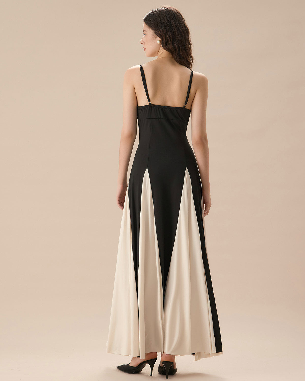 Belltoile™ Kadın Siyah Kontrast Büzgülü Slip Maxi Elbise