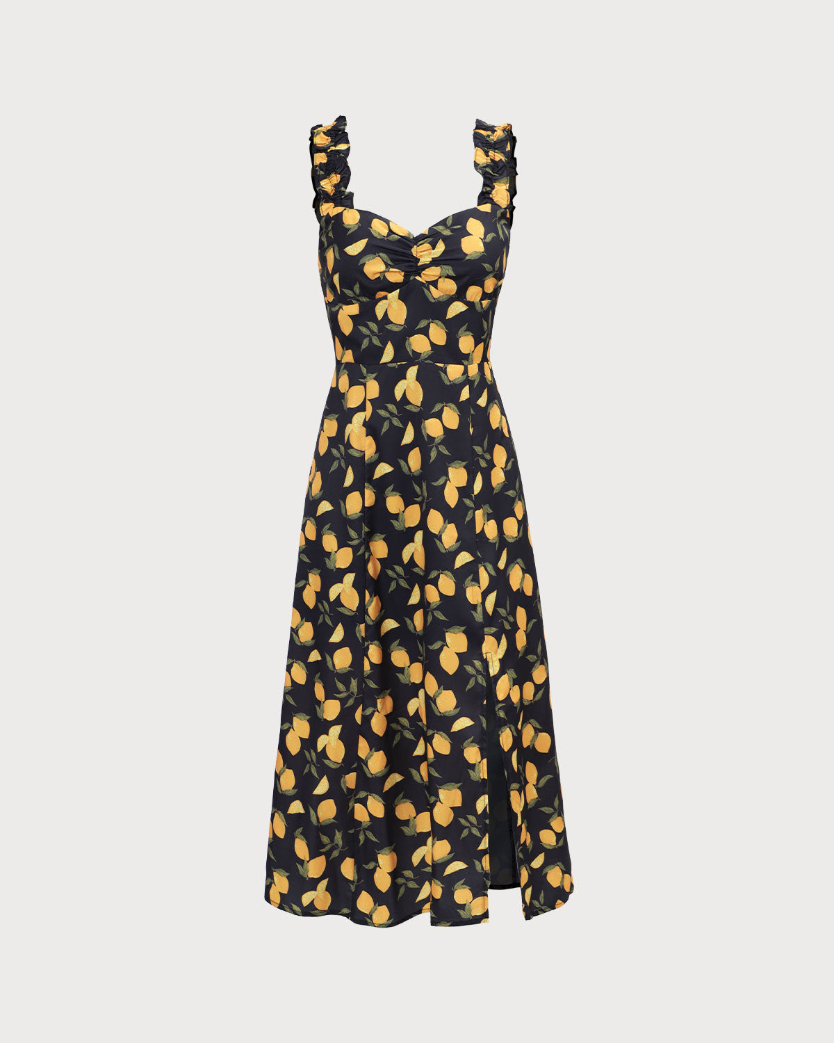 Belltoile™ Siyah Kalp Yaka Limon Midi Elbise