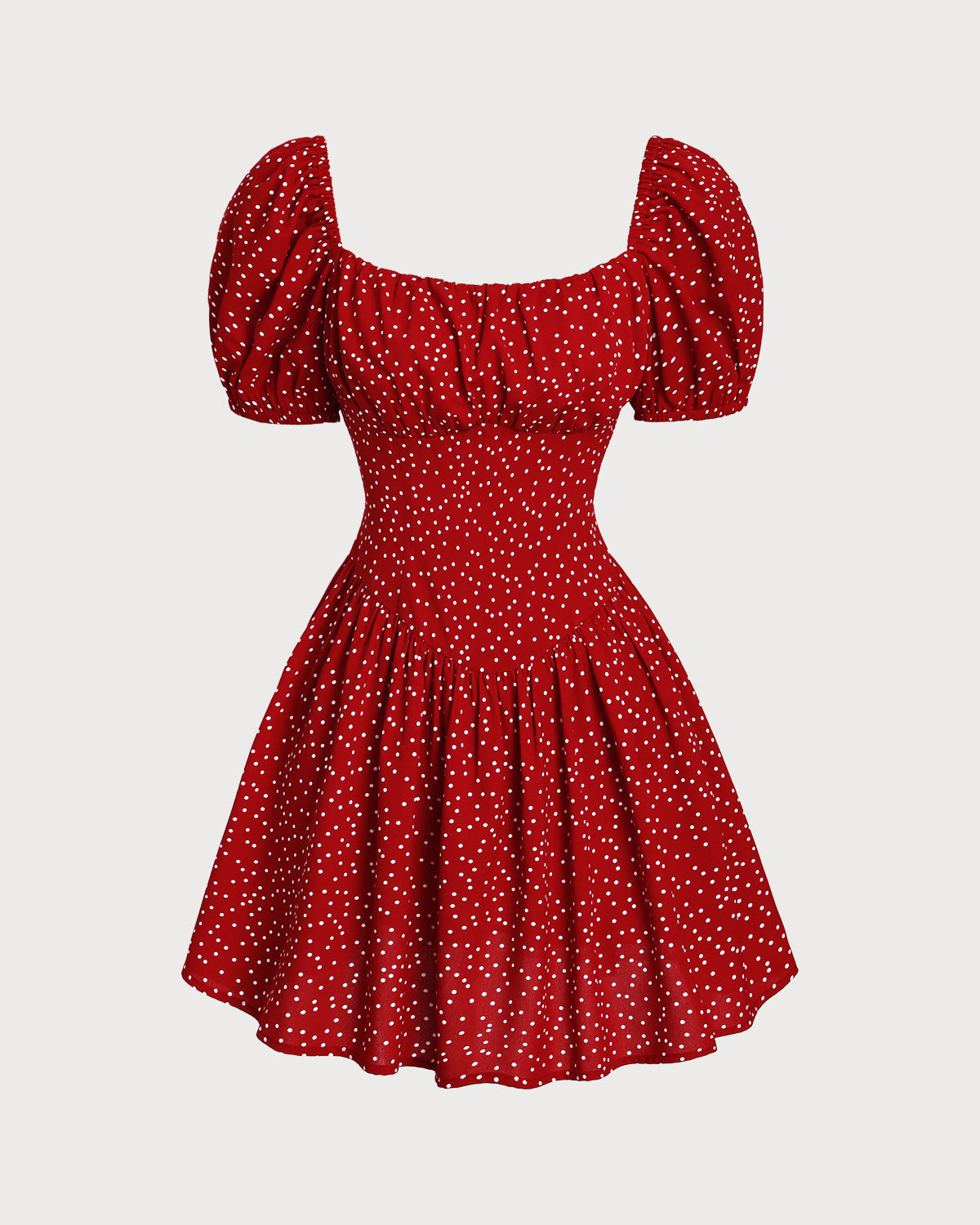 Belltoile™ Kırmızı Puantiyeli Kare Yaka Mini Elbise