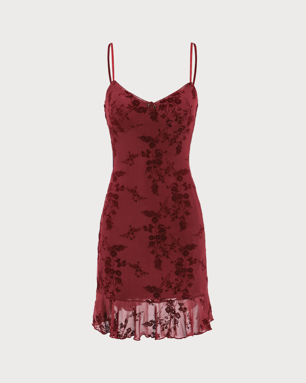 Belltoile Kırmızı Çiçekli File Slip Mini Elbise