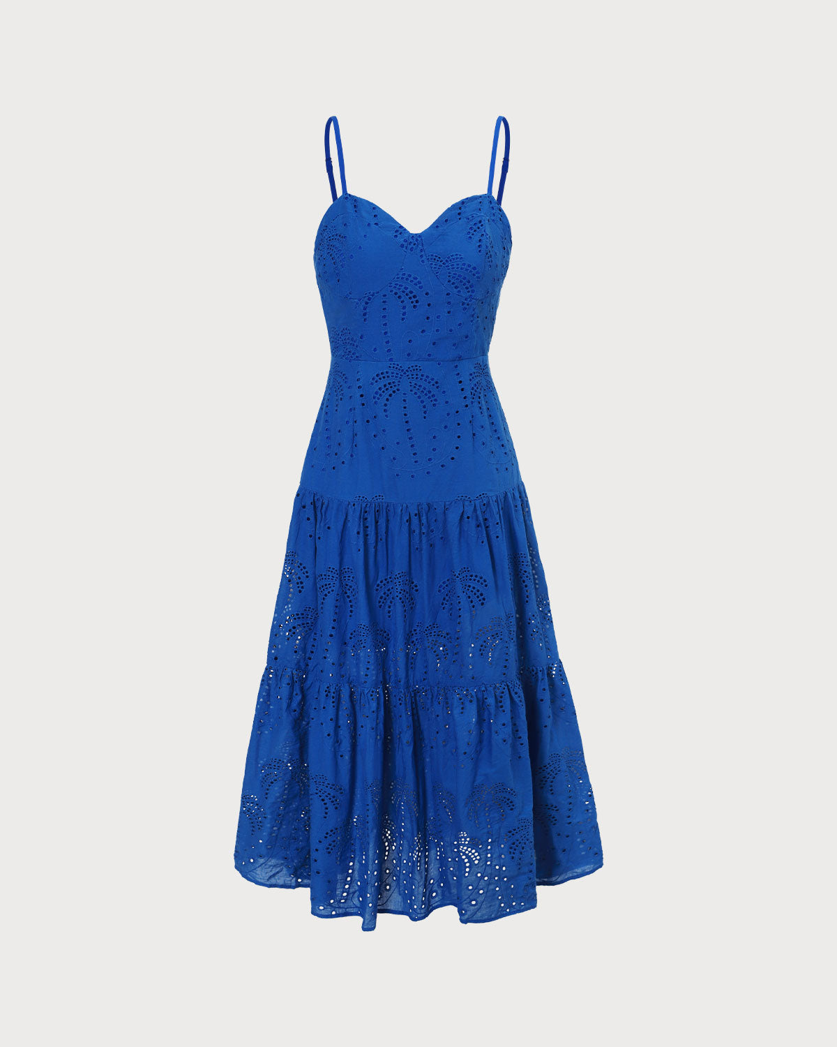 Belltoile Mavi Kalp Yaka Nakışlı Slip Midi Elbise