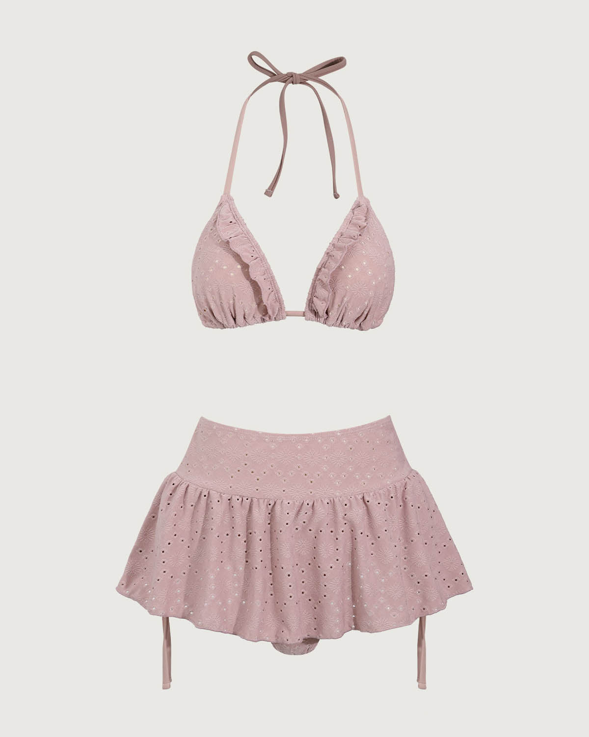 Belltoile™ Pembe Fırfırlı Büzgülü Bikini Üçlü Takım