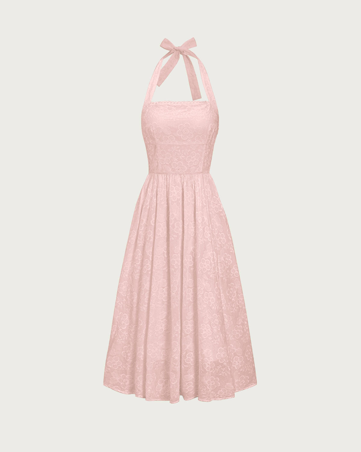 Belltoile™ Pembe Nakışlı Boyundan Bağlamalı Midi Elbise