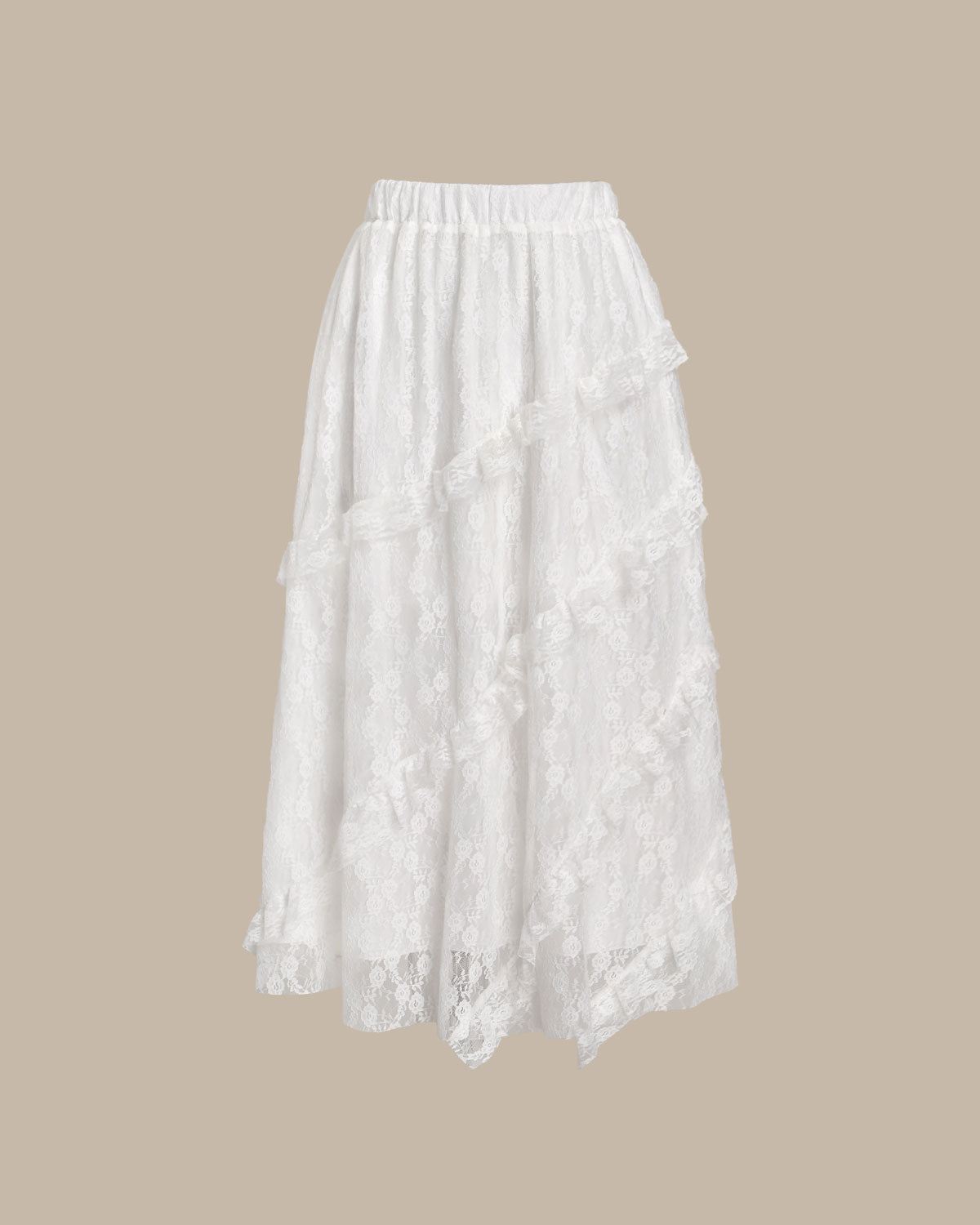 Belltoile™ Beyaz Jakarlı Beli Lastikli Midi Etek