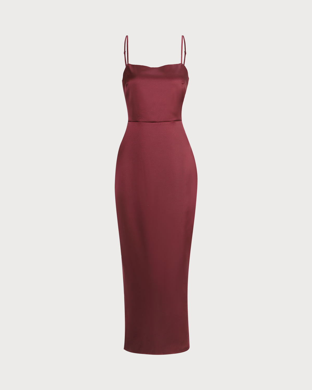 Belltoile™ Kırmızı Sırt Yırtmaçlı Saten Askılı Maxi Elbise