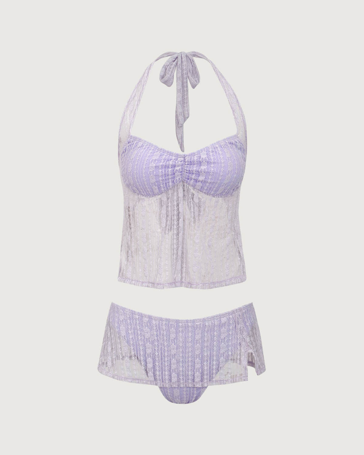 Belltoile™ Mor Dantelli Boyundan Bağlamalı Tankini Mayo