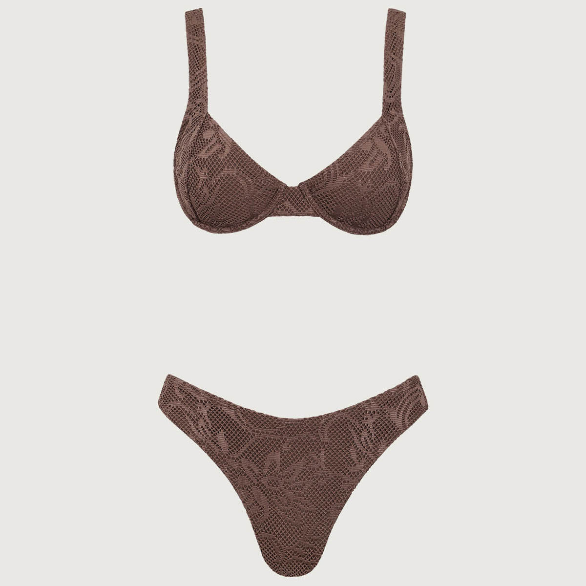 Belltoile™ Kahverengi File Balenli Bikini Takımı
